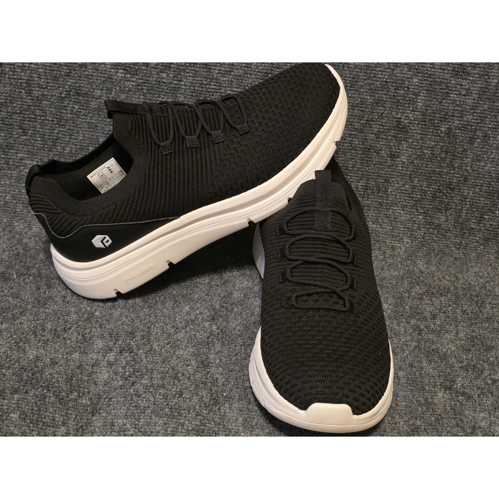 FitVille Men Cloud Wanderer Slip-On V4 Black White Walking Shoes 15W Wide